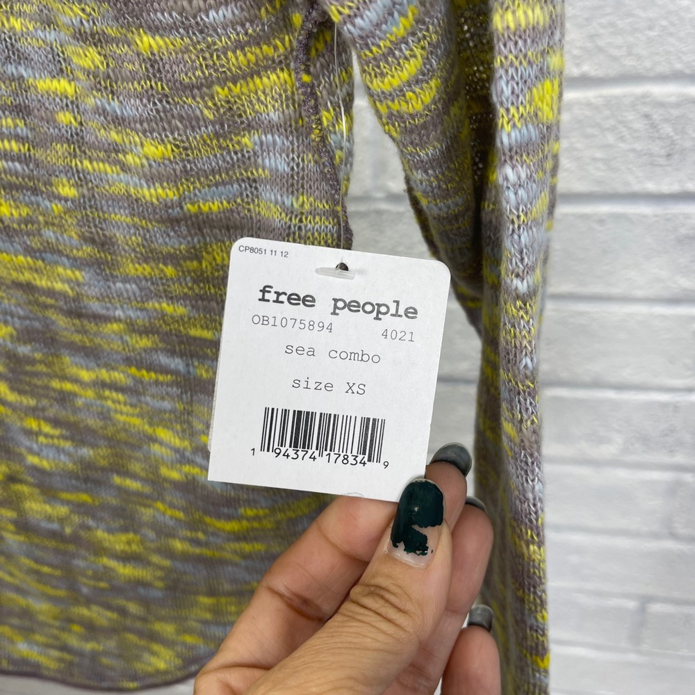 Free People We the Free Waffle Knit Thermal Top Womens XS Sea Combo Boho Grunge - Picture 7 of 9